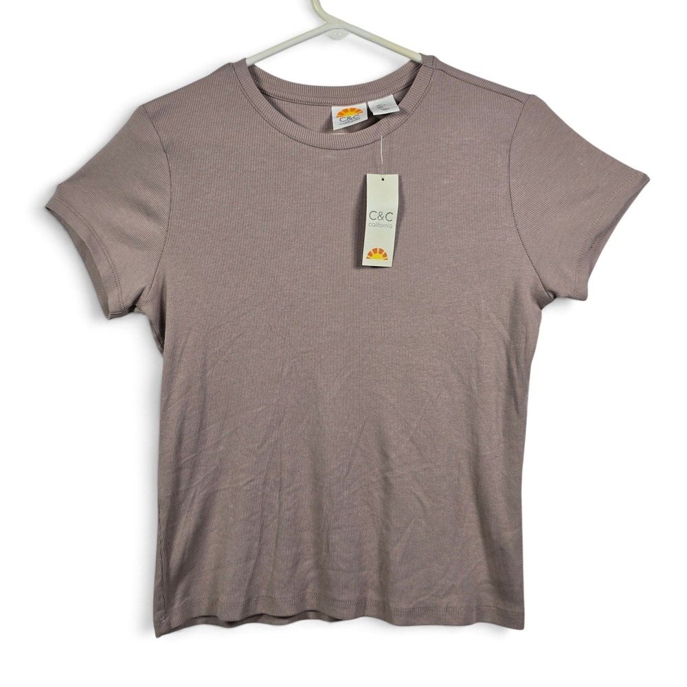 C&C California Tee Womens L Ribbed Short Sleeve Mauve Taupe Pima Cotton NWT Top